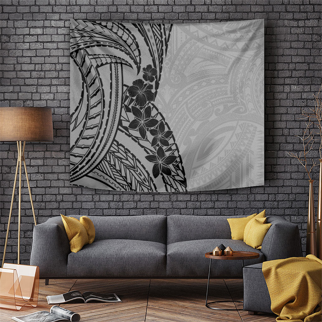 Black Gray Polynesia Tropical Flowers Tapestry LT14 Gray - Polynesian Pride