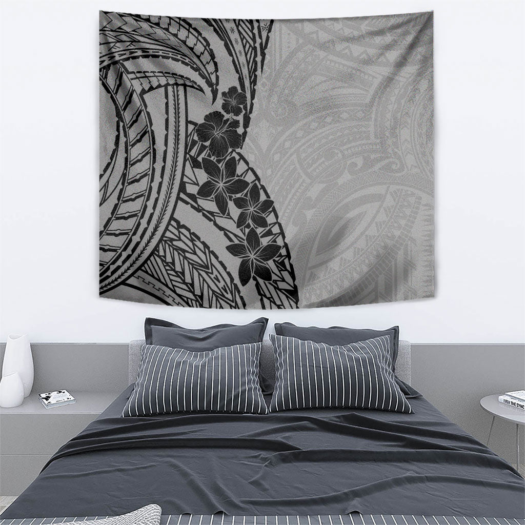 Black Gray Polynesia Tropical Flowers Tapestry LT14 - Polynesian Pride