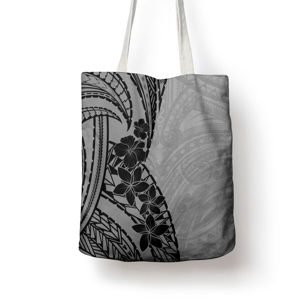 Black Gray Polynesia Tropical Flowers Tote Bag LT14 - Polynesian Pride