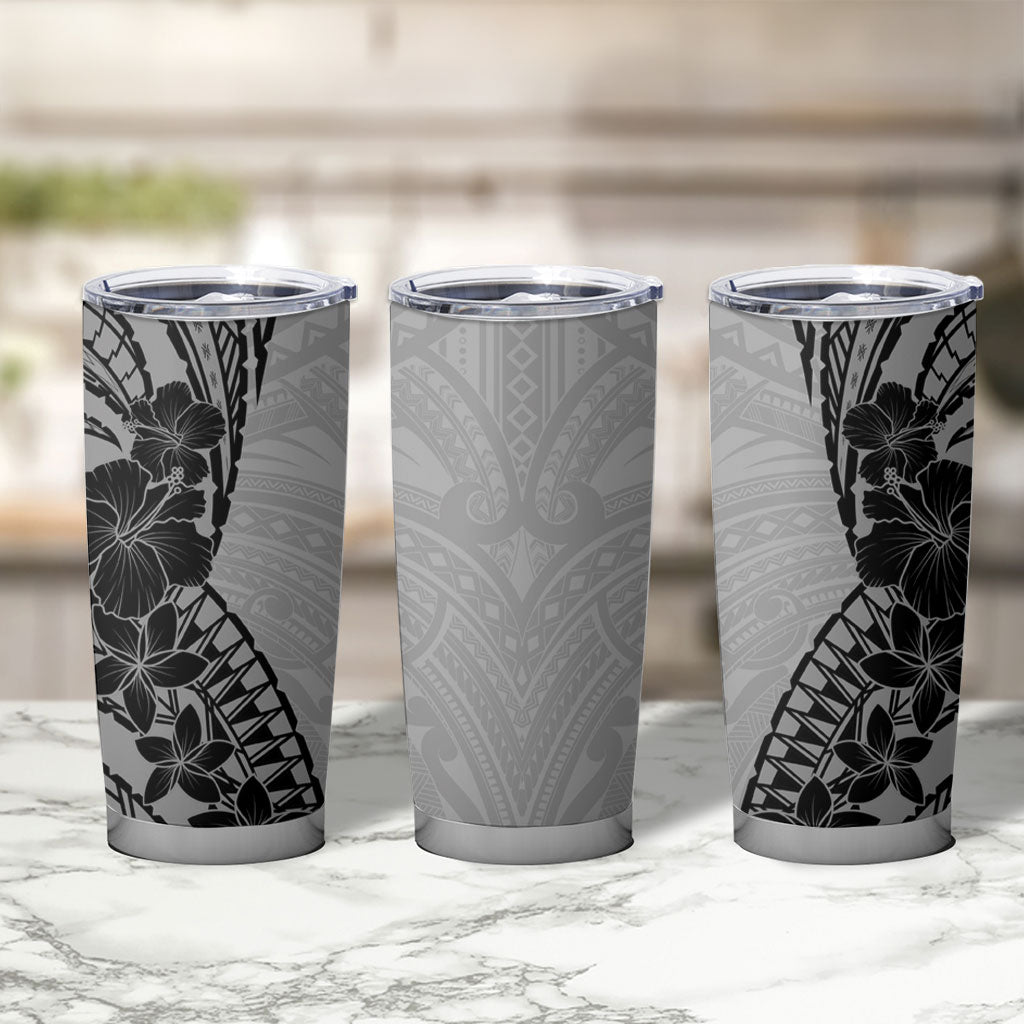 Black Gray Polynesia Tropical Flowers Tumbler Cup LT14 - Polynesian Pride