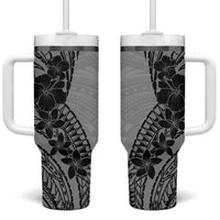 Black Gray Polynesia Tropical Flowers Tumbler With Handle LT14 One Size: 40 oz Gray - Polynesian Pride