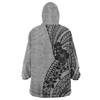 Black Gray Polynesia Tropical Flowers Wearable Blanket Hoodie