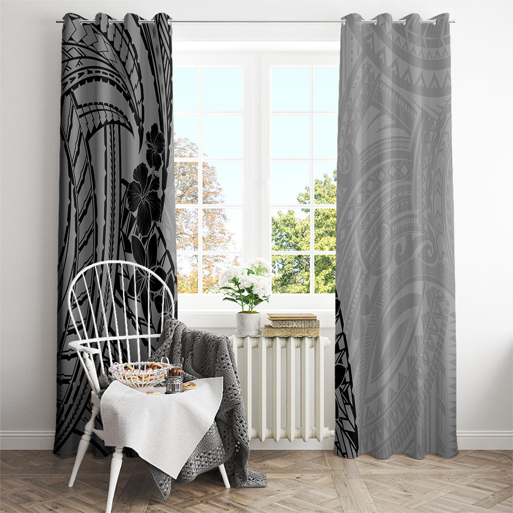 Black Gray Polynesia Tropical Flowers Window Curtain LT14 - Polynesian Pride
