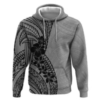 Black Gray Polynesia Tropical Flowers Zip Hoodie