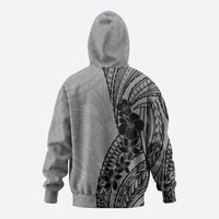 Black Gray Polynesia Tropical Flowers Zip Hoodie
