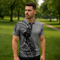 Black Gray Polynesia Tropical Flowers Zipper Polo Shirt LT14 - Polynesian Pride