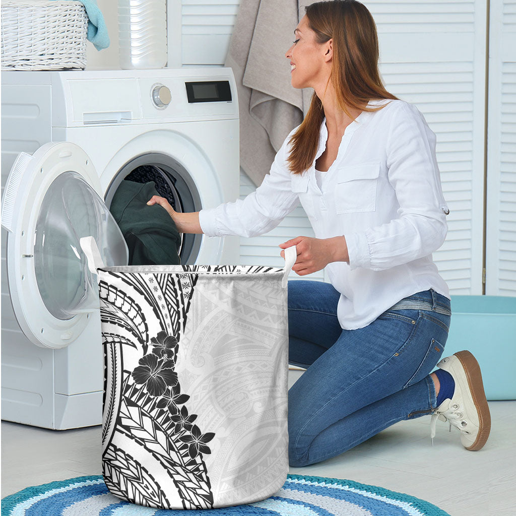 Black White Polynesia Tropical Flowers Laundry Basket LT14 - Polynesian Pride