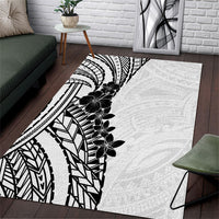 Black White Polynesia Tropical Flowers Area Rug