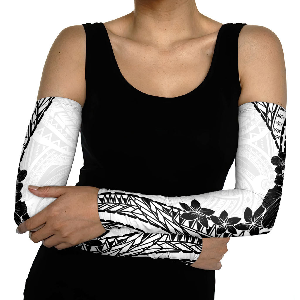Black White Polynesia Tropical Flowers Arm Sleeves LT14 - Polynesian Pride