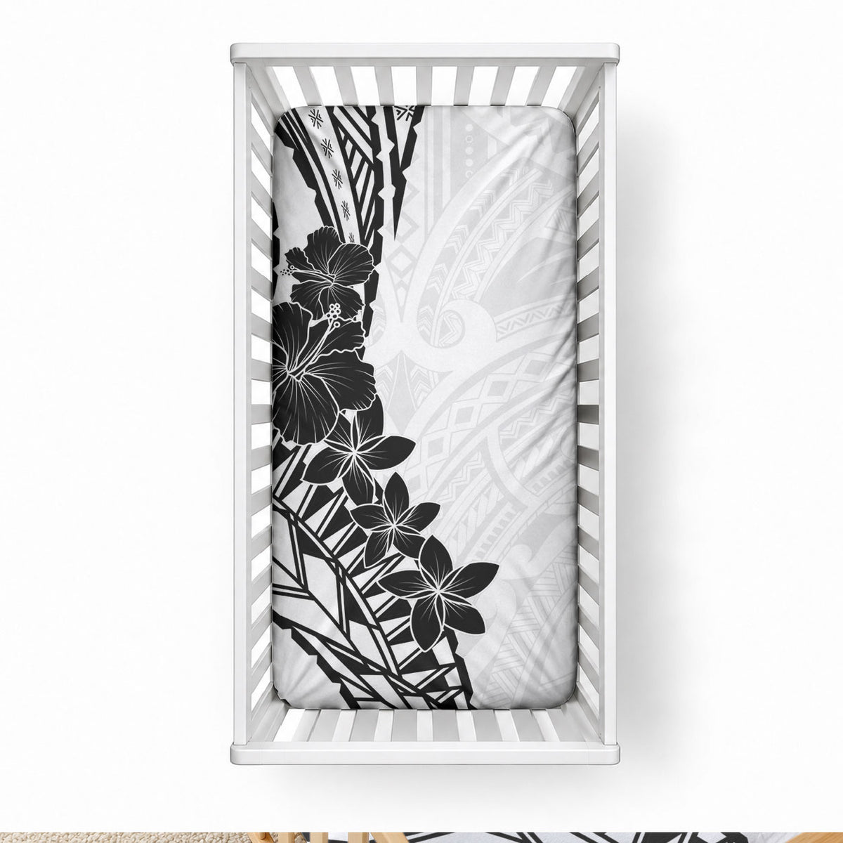 Black White Polynesia Tropical Flowers Baby Bed Cover LT14 28 × 52 in White - Polynesian Pride