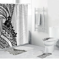 Black White Polynesia Tropical Flowers Bathroom Set LT14 Bathroom Set (4 pcs) White - Polynesian Pride