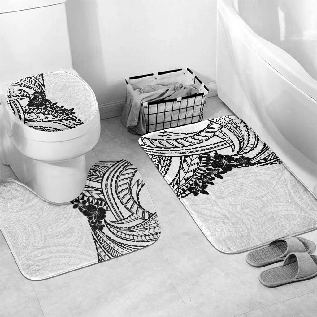 Black White Polynesia Tropical Flowers Bathroom Set LT14 Mat Set Only (3 pcs) One Size White - Polynesian Pride