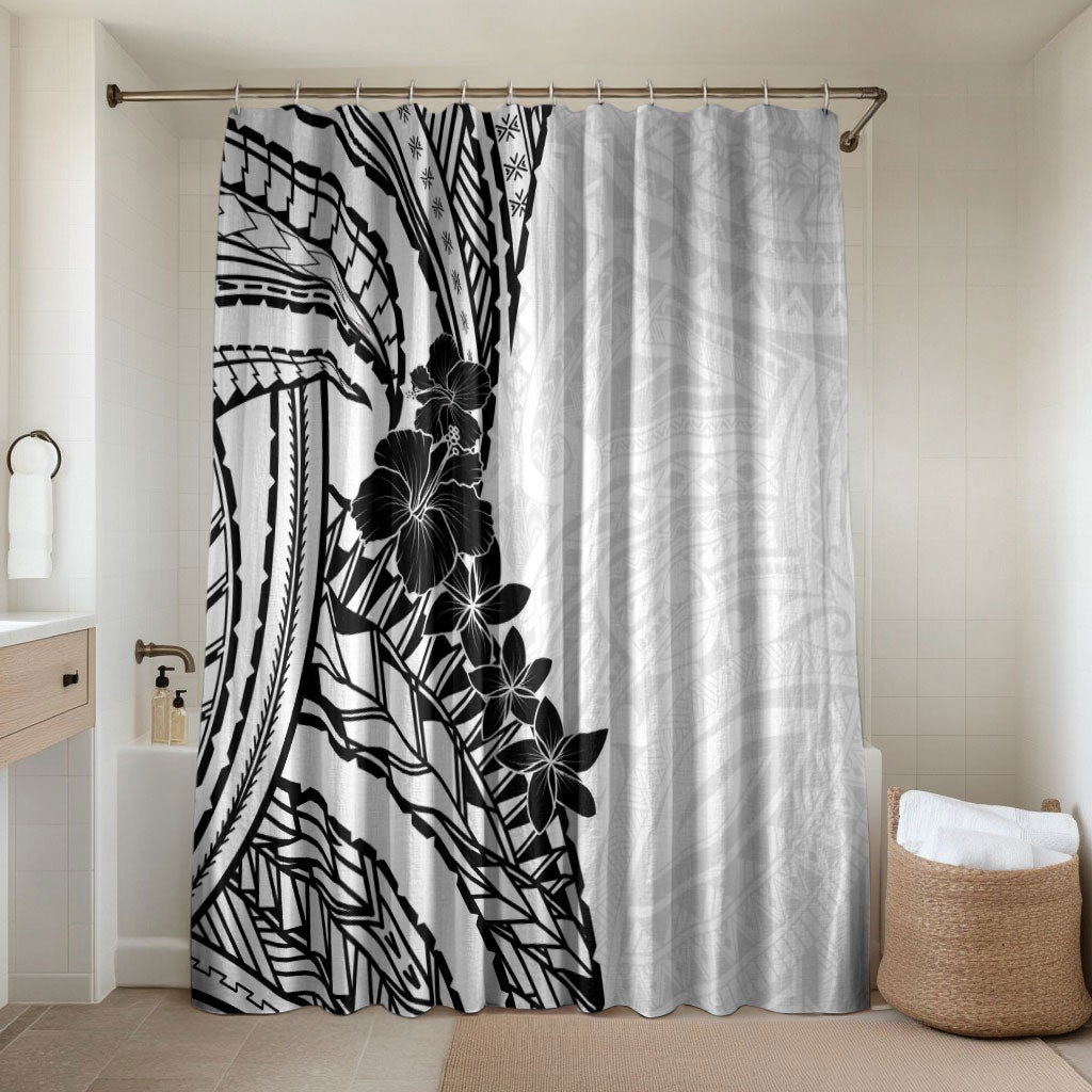Black White Polynesia Tropical Flowers Bathroom Set LT14 Shower Curtain Only White - Polynesian Pride