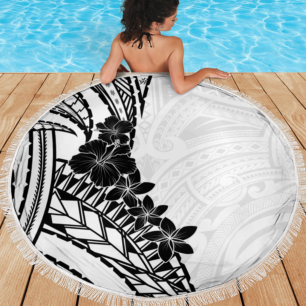 Black White Polynesia Tropical Flowers Beach Blanket LT14 - Polynesian Pride