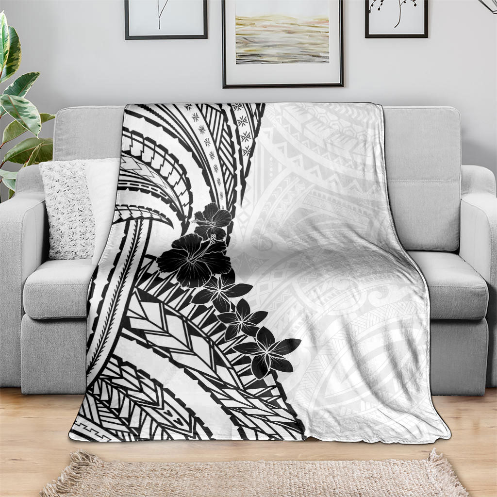 Black White Polynesia Tropical Flowers Blanket