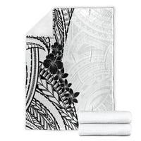 Black White Polynesia Tropical Flowers Blanket