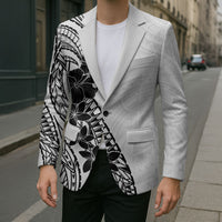 Black White Polynesia Tropical Flowers Blazer LT14 - Polynesian Pride