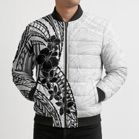 Black White Polynesia Tropical Flowers Bomber Puffer Jacket LT14 - Polynesian Pride