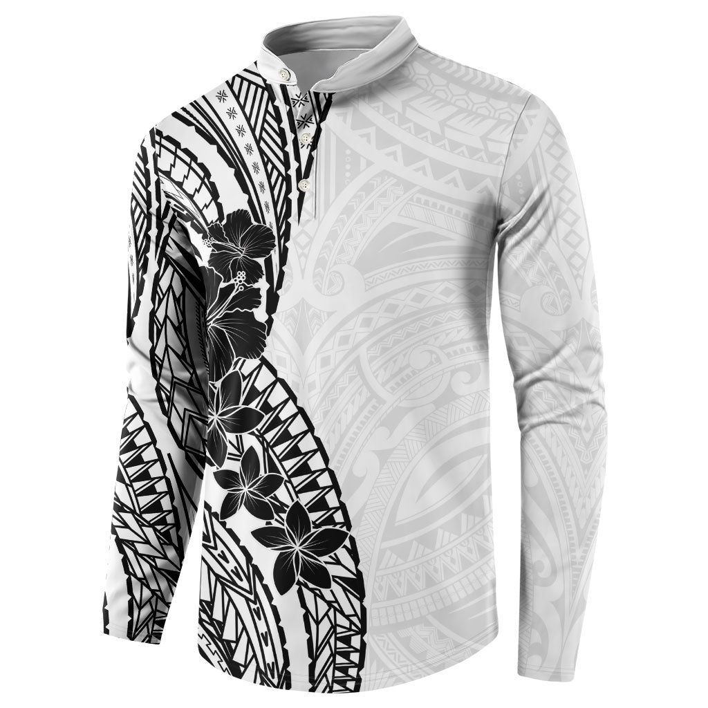 Black White Polynesia Tropical Flowers Button Sweatshirt LT14 - Polynesian Pride
