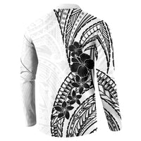 Black White Polynesia Tropical Flowers Button Sweatshirt LT14 - Polynesian Pride