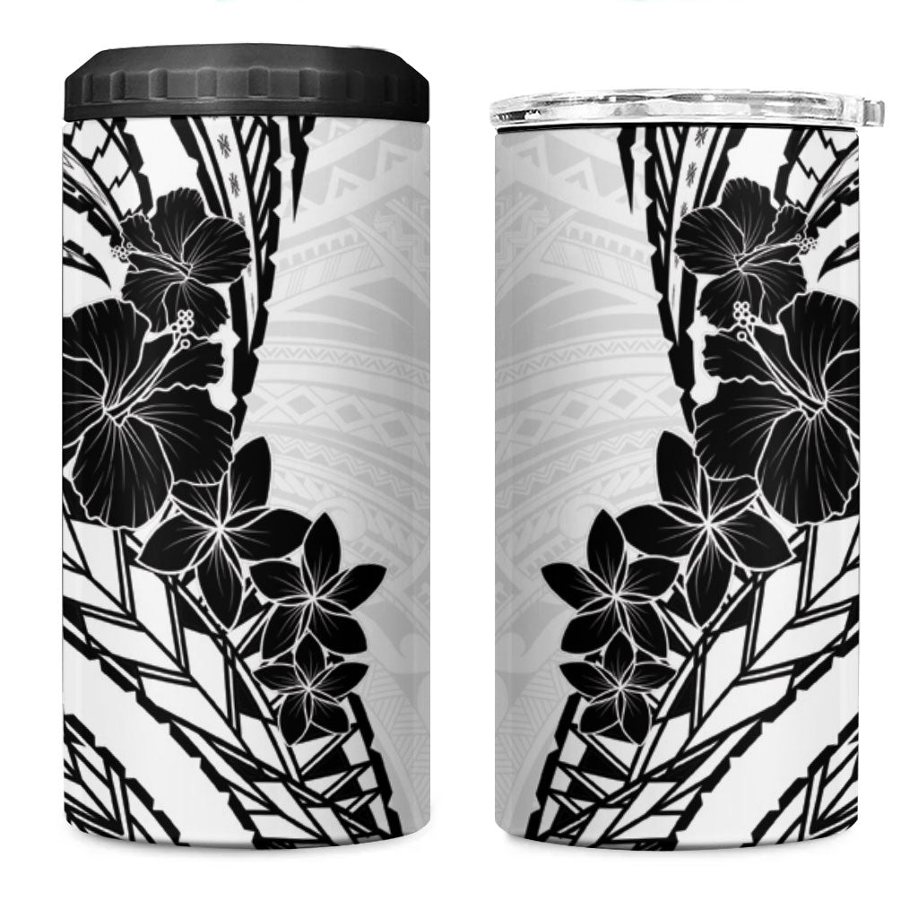 Black White Polynesia Tropical Flowers 4 in 1 Can Cooler Tumbler LT14 One Size: 16 oz White - Polynesian Pride