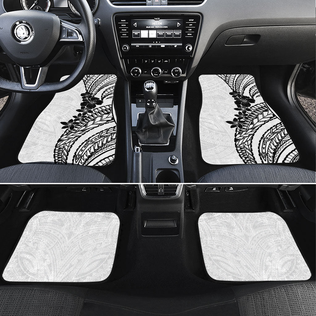 Black White Polynesia Tropical Flowers Car Mats