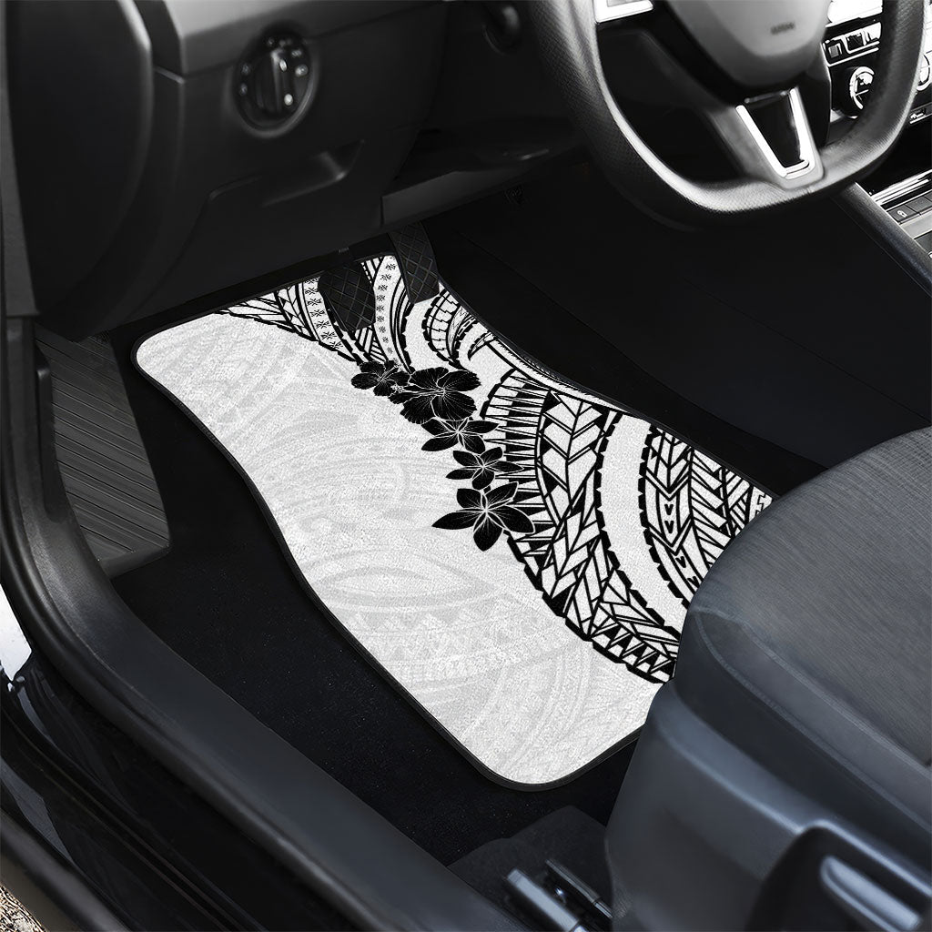Black White Polynesia Tropical Flowers Car Mats
