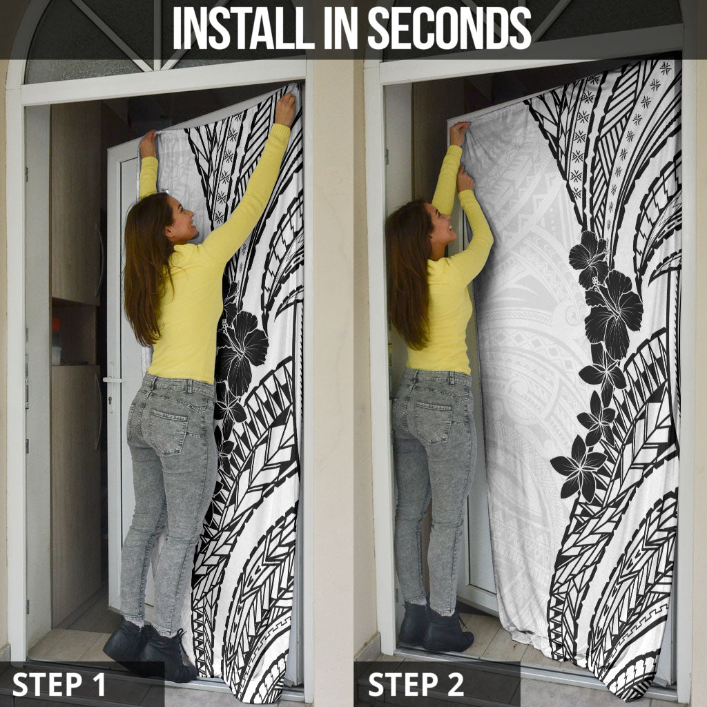 Black White Polynesia Tropical Flowers Door Cover