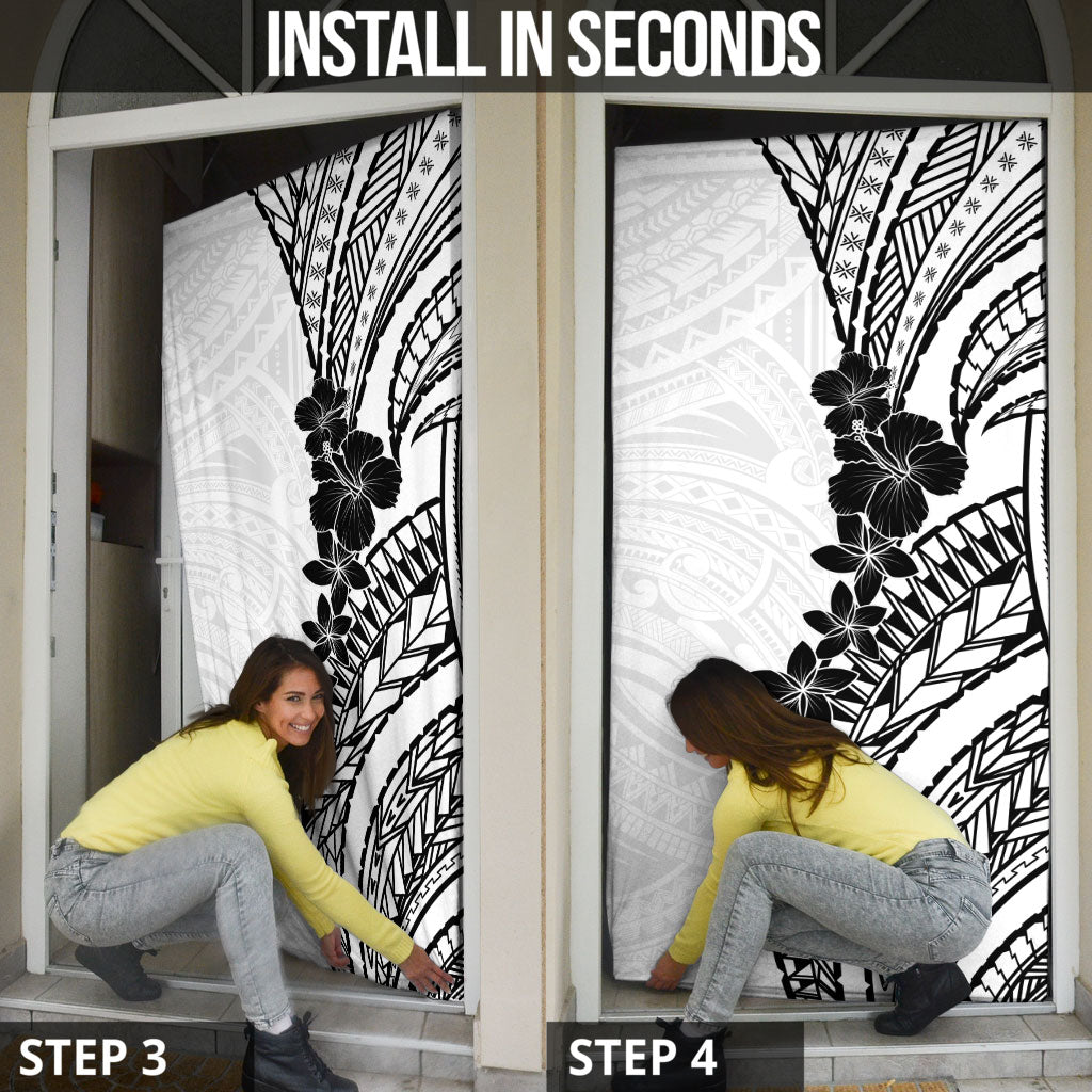 Black White Polynesia Tropical Flowers Door Cover