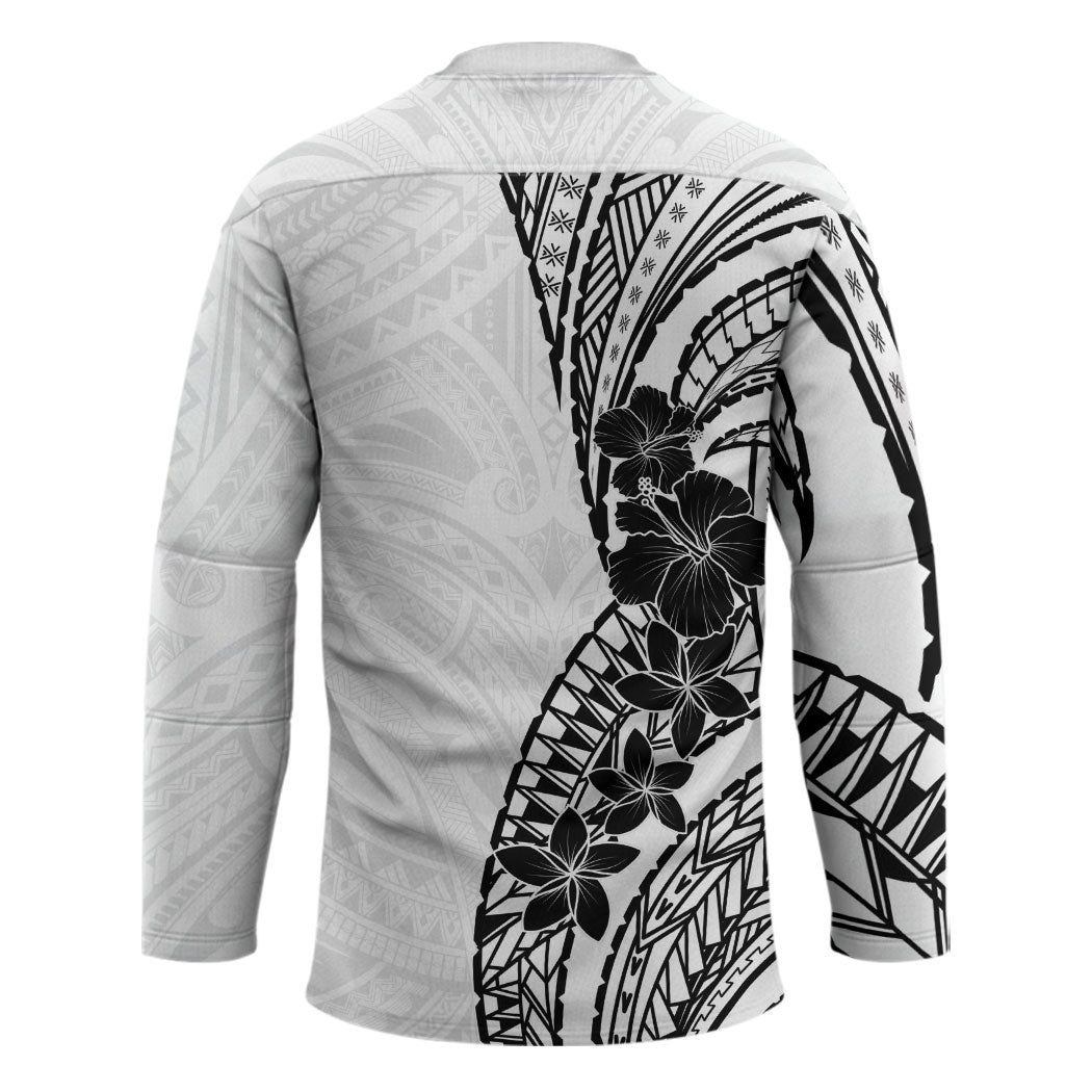 Black White Polynesia Tropical Flowers Hockey Jersey LT14 - Polynesian Pride