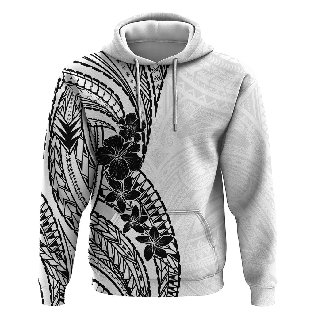 Black White Polynesia Tropical Flowers Hoodie LT14 Pullover Hoodie White - Polynesian Pride