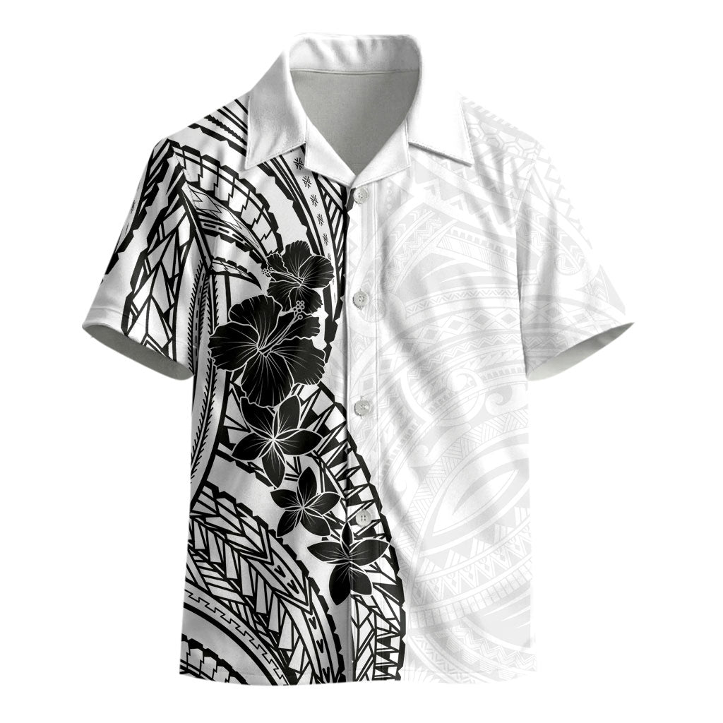 Black White Polynesia Tropical Flowers Kid Hawaiian Shirt LT14 - Polynesian Pride