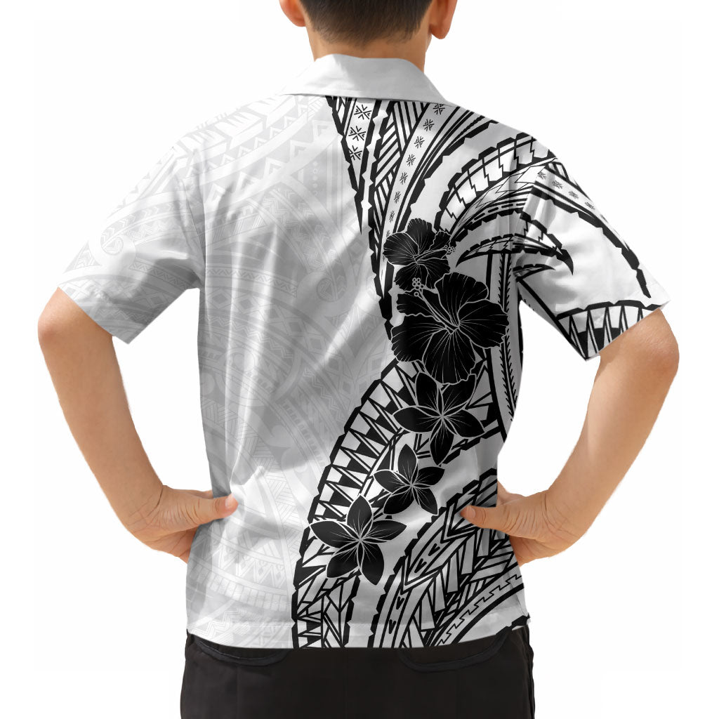 Black White Polynesia Tropical Flowers Kid Hawaiian Shirt LT14 - Polynesian Pride