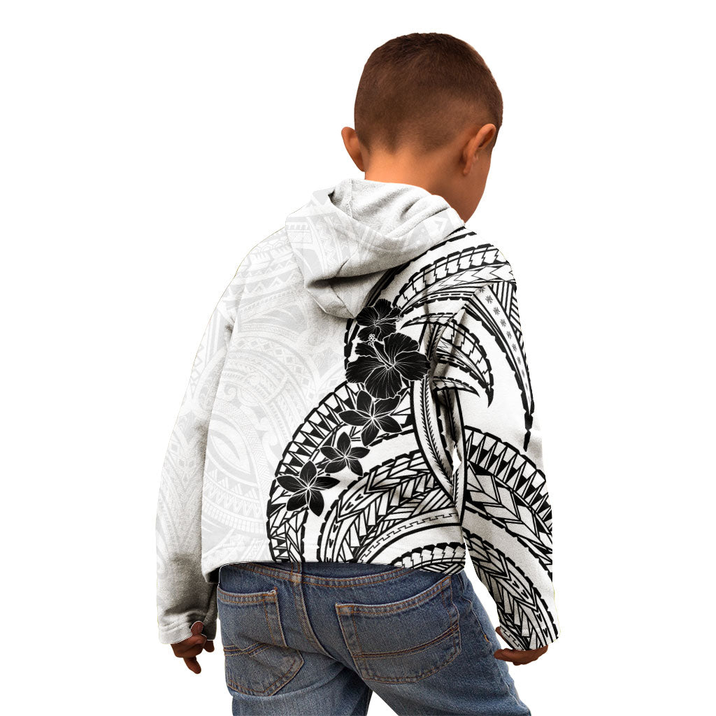 Black White Polynesia Tropical Flowers Kid Hoodie LT14 - Polynesian Pride