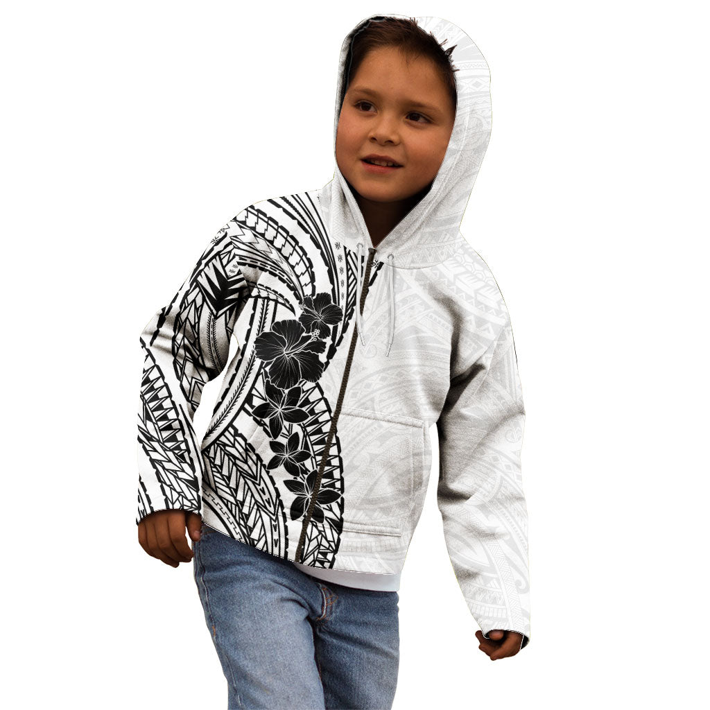 Black White Polynesia Tropical Flowers Kid Hoodie LT14 - Polynesian Pride
