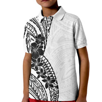 Black White Polynesia Tropical Flowers Kid Polo Shirt LT14 Kid White - Polynesian Pride