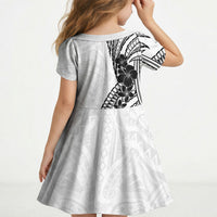 Black White Polynesia Tropical Flowers Kid Short Sleeve Dress LT14 - Polynesian Pride