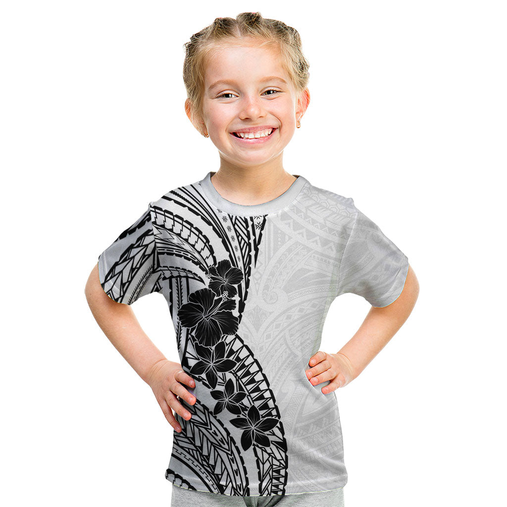Black White Polynesia Tropical Flowers Kid T Shirt LT14 White - Polynesian Pride