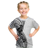 Black White Polynesia Tropical Flowers Kid T Shirt LT14 White - Polynesian Pride
