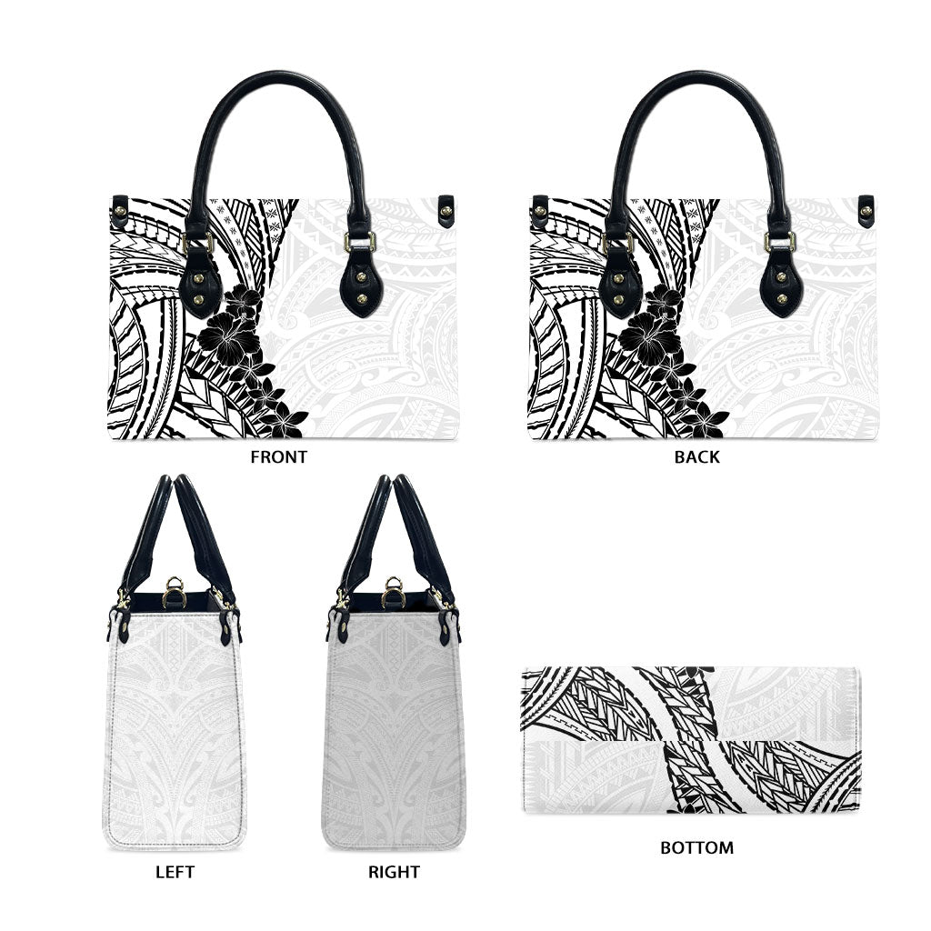 Black White Polynesia Tropical Flowers Leather Bag LT14 - Polynesian Pride