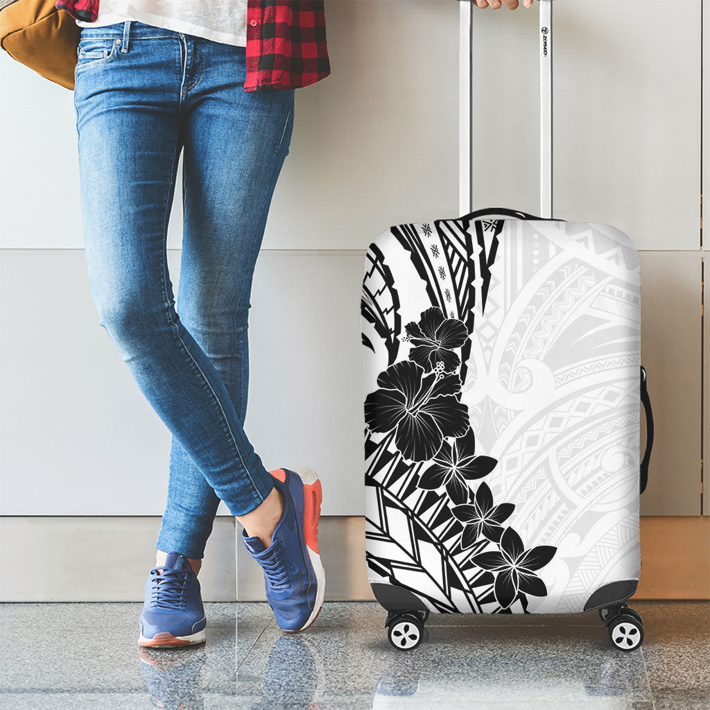 Black White Polynesia Tropical Flowers Luggage Cover LT14 - Polynesian Pride