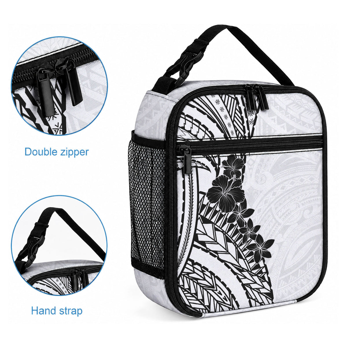 Black White Polynesia Tropical Flowers Lunch Bag LT14 - Polynesian Pride