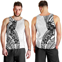 Black White Polynesia Tropical Flowers Men Tank Top