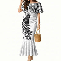 Black White Polynesia Tropical Flowers Mermaid Dress LT14 Women White - Polynesian Pride