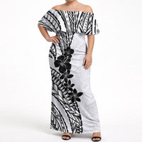Black White Polynesia Tropical Flowers Off Shoulder Maxi Dress LT14 Women White - Polynesian Pride