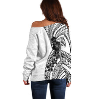 Black White Polynesia Tropical Flowers Off Shoulder Sweater LT14 - Polynesian Pride
