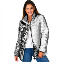 Black White Polynesia Tropical Flowers Padded Jacket LT14 Women White - Polynesian Pride