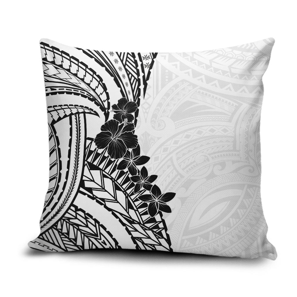 Black White Polynesia Tropical Flowers Pillow Cover LT14 White - Polynesian Pride