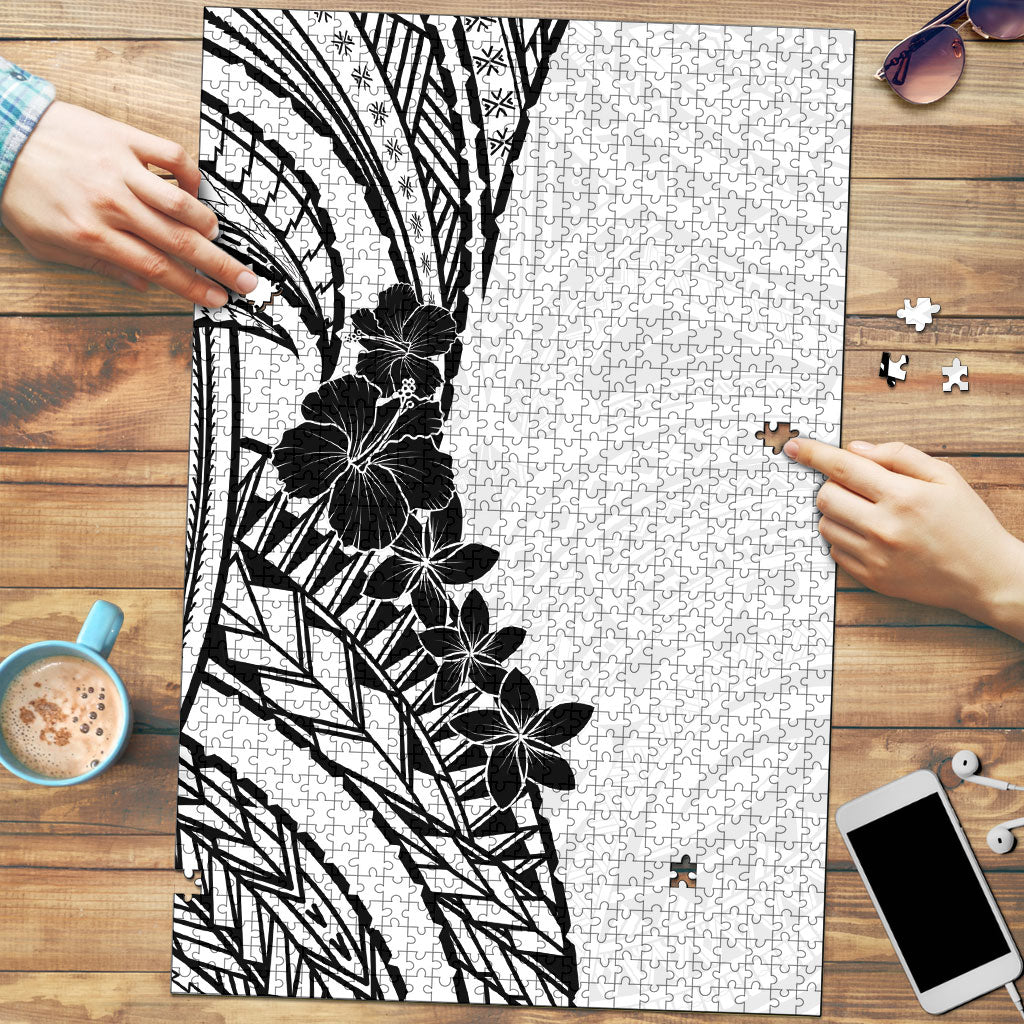 Black White Polynesia Tropical Flowers Puzzle LT14 White - Polynesian Pride