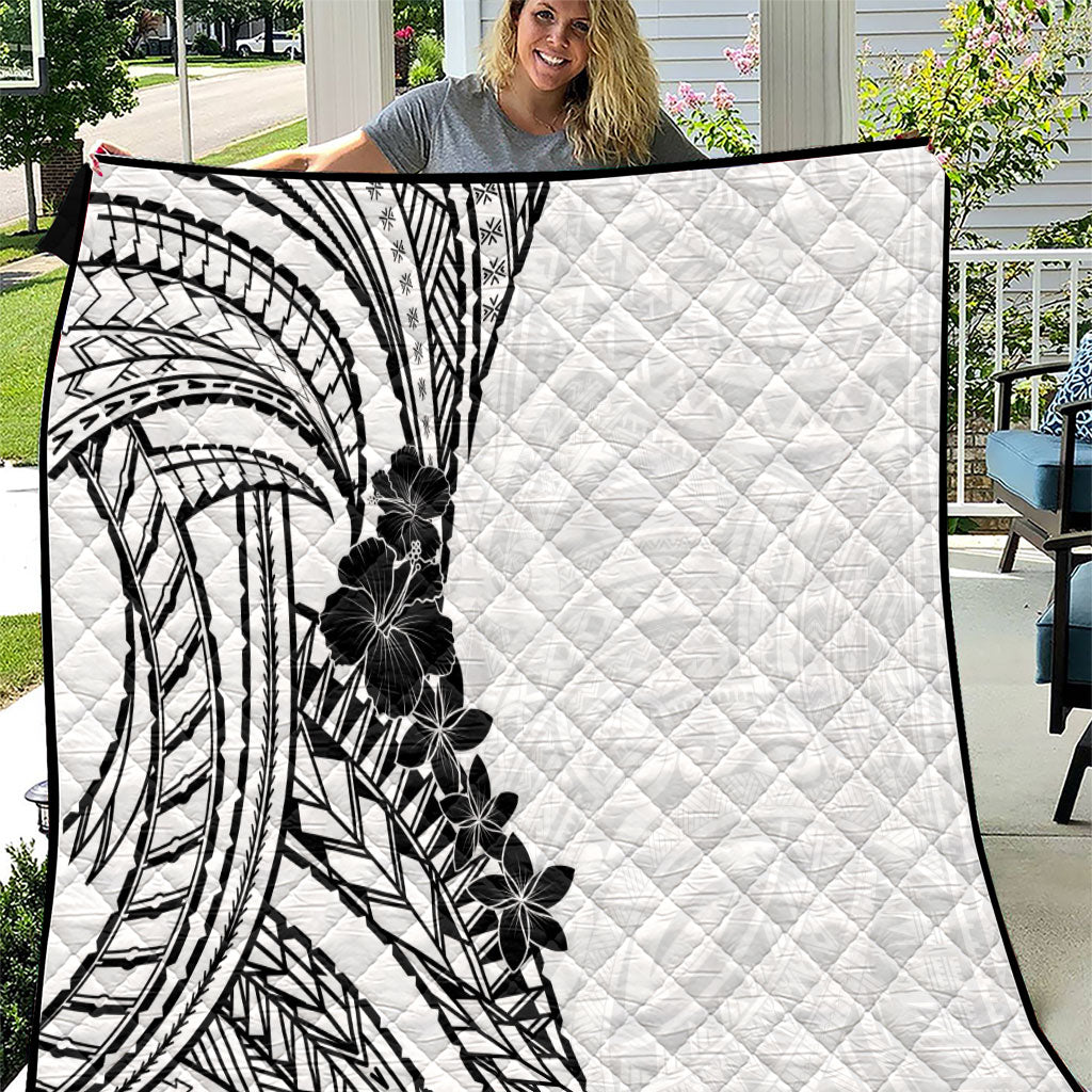 Black White Polynesia Tropical Flowers Quilt LT14 White - Polynesian Pride